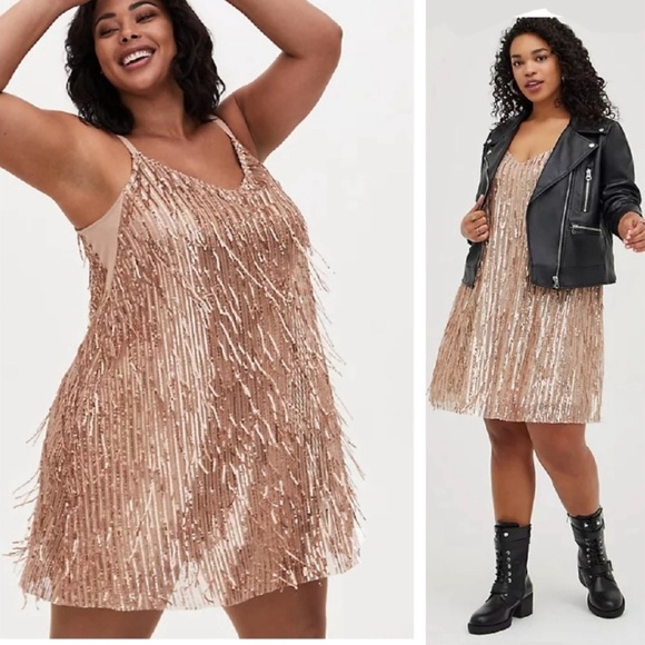 Torrid Rosegold Shimmer Fringe Dress - Picture 2 of 11
